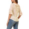 thumbnail image 4 of Allegra K Women's Layered Ruffle Elbow Sleeve Ruffled Tie-Neck Floral Blouse, 4 of 6