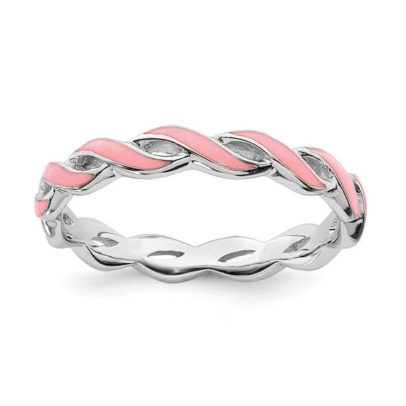 Sterling Silver Stackable Expressions Pink Enamel Braided Ring Size 8
