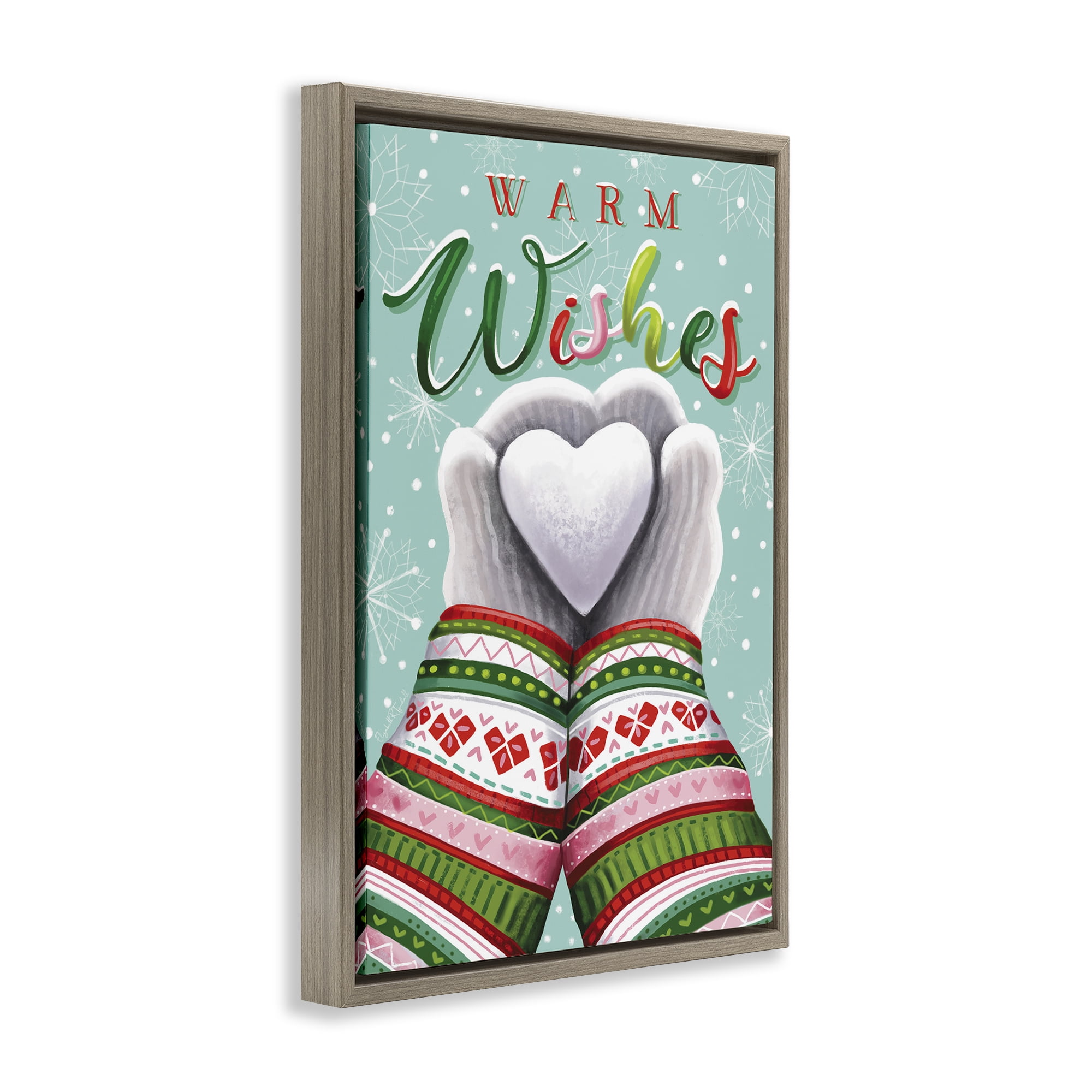 Stupell Industries Warm Wishes with Heart Holiday Painting Brown Floater Framed Art Print Wall Art, 21 x 31
