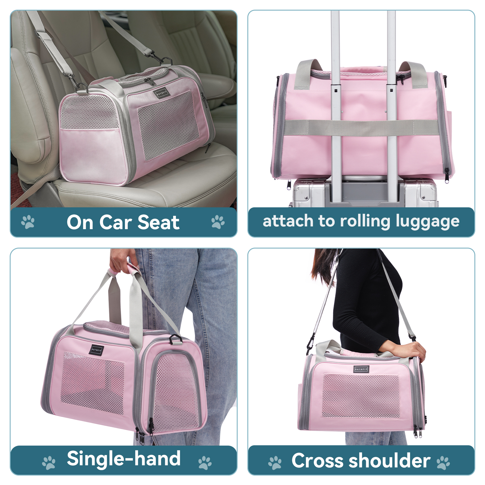 Petsfit Airline Approved Cat Carrier, Soft-Sided, Pink photo 4