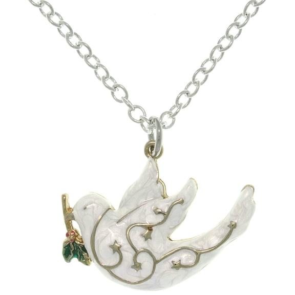 Jewelry Trends Pewter White Enamel Peace Dove Charm with 18 Inch Chain Necklace