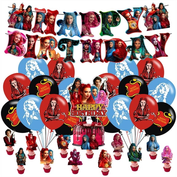 Descendants Party Supplies Birthday Decor Banner Cake & Cupcake Toppers