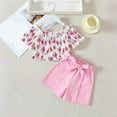 thumbnail image 2 of Taqqpue Girl's Summer Outfits Sets 2 Piece Kids Smocked Ruffle Hem Printed Short Sleeve Shirts Top and Bow Shorts Set (3-10Y), 2 of 9