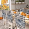 thumbnail image 2 of Fall Thanksgiving Chair Covers Set of 8 Blue Pumpkin Eucalyptus Leaves Plaid Linen Chair Back Covers Stretch Removable Washable Slipcovers Protector for Dining Room Kitchen Party Decor, 2 of 5