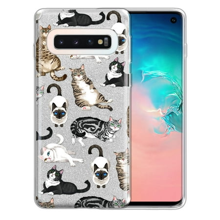 FINCIBO Silver Gradient Glitter Case, Sparkle Bling TPU Cover for Samsung Galaxy S10 G973, Lazy
