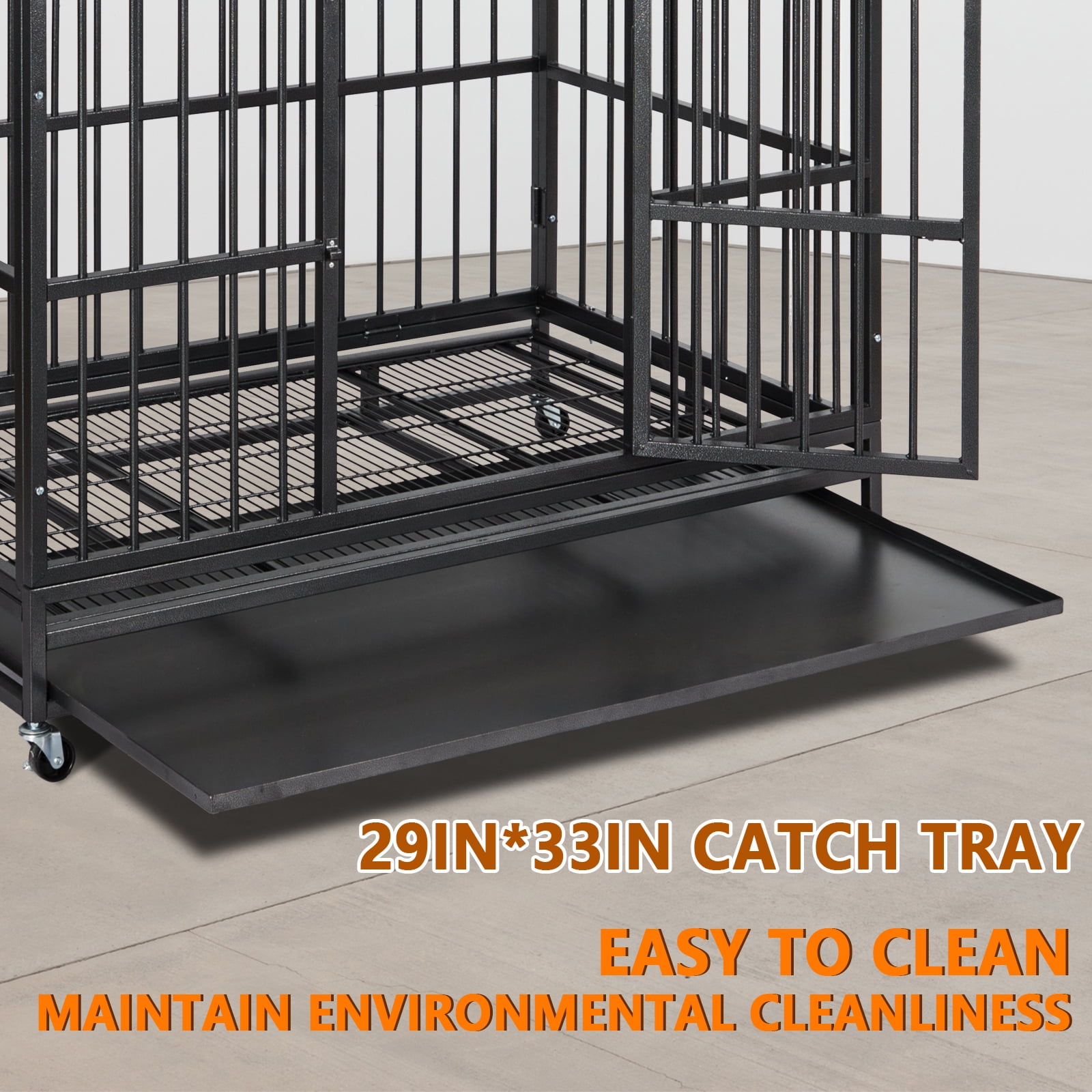 M optimized Dog Crate 47"x29"x33" Heavy Duty Large Dog Cage with Wheels Sturdy Locks, Dog Kennel Indoor with Double Door and Removable Tray for All Large Pets