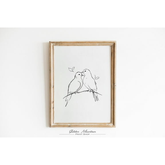 Minimalist Dove Bird Line Art, Two Birds On A Branch, Modern Black And White Wall Art, Scandinavian Nature Decor Home Decor, 8x12 UNFRAMED