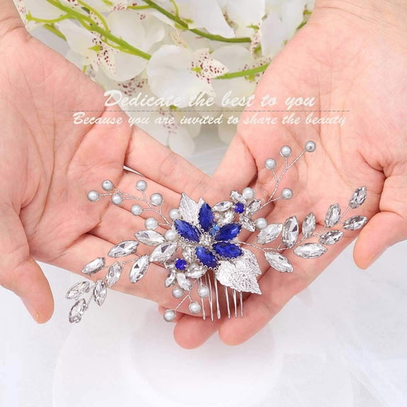 Elegant Wedding Hair Comb Blue Rhinestone Bridal Accessory for Stunning Brides and Bridesmaids Silver Hair Piece for