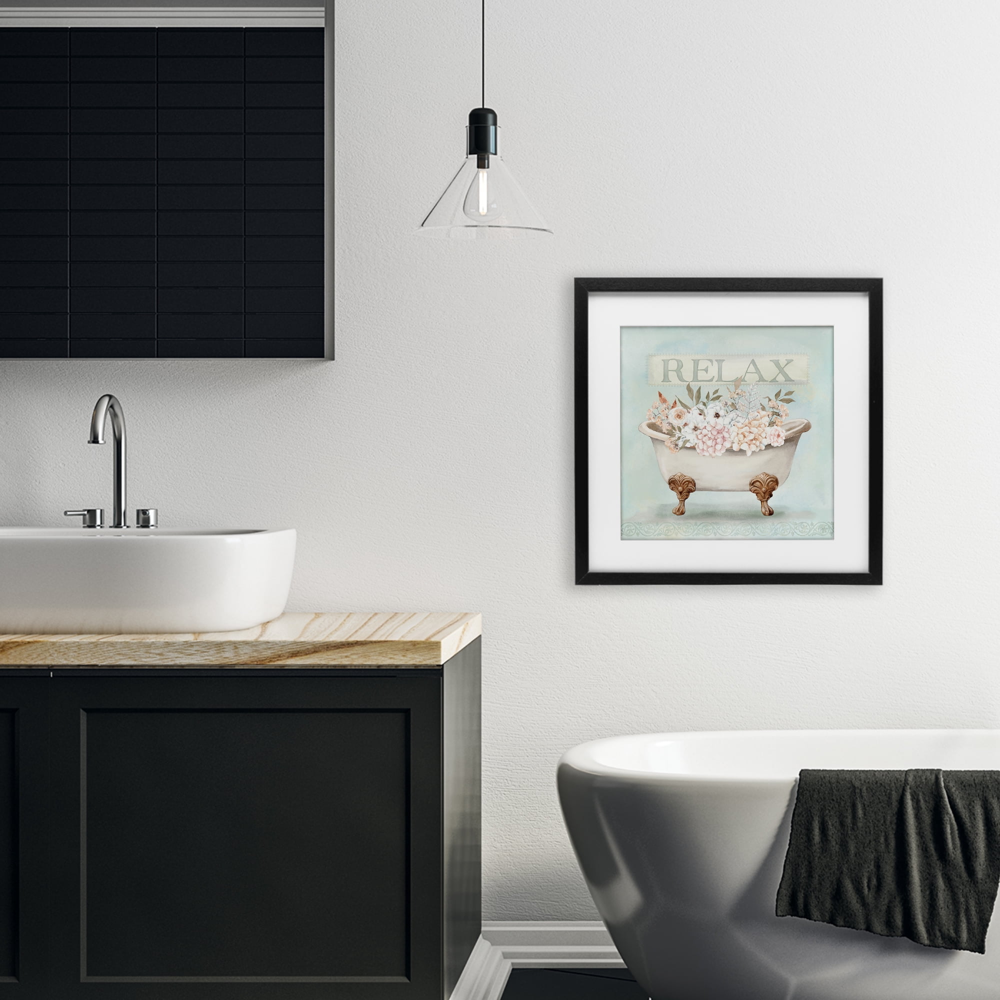 Stupell Industries Relax Floral Tub Black Framed Print Under Glass, design by Mollie B.