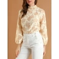 thumbnail image 5 of MODA NOVA Junior's Lace Long Sleeve Tops Ruffle Neck Elegant Floral Blouses Beige 2XL, 5 of 5