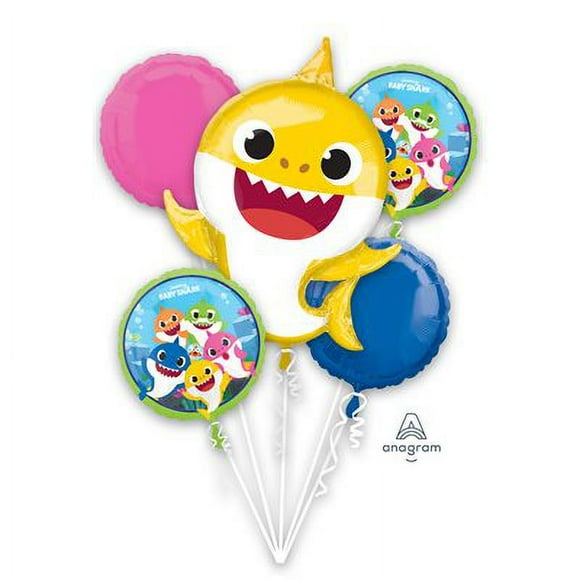 Baby Shark Balloon Bouquet - Perfect Party Supplies for Birthdays & Anniversaries - 5 Balloons with Superior Float Time & Self-Sealing Valves - Unisex Celebration Essentials!