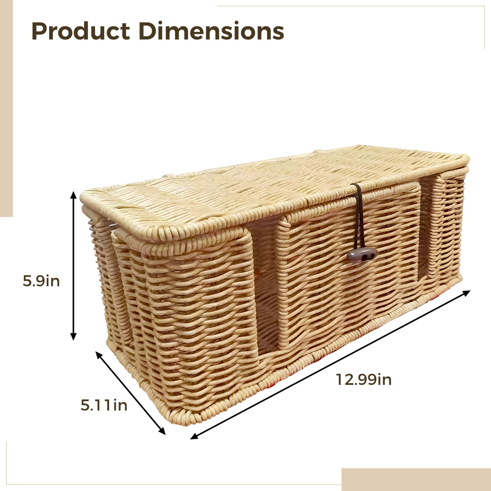 Cable Management Box, PP Cord Organizer Basket, Basket to Hide Cords, Rectangular Weave Design, Desktop Power Strip Storage with Sectioned Interior, Suitable for Home Office