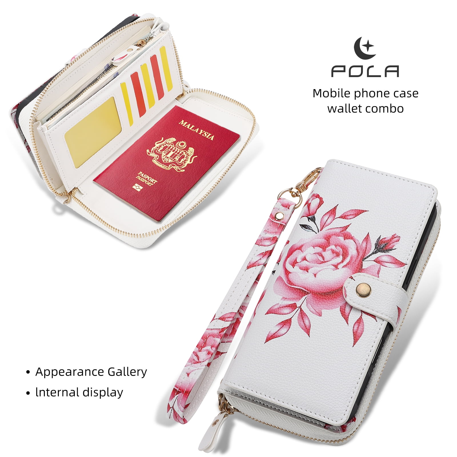 TECH CIRCLE 2-in-1 Wallet Case for Galaxy S23 (6.1", 2023), Detachable Magnetic Back Cover, PU Leather Flip Flower Phone Case with 15 Card Slots, Zipper Pocket, Wrist/Shoulder Strap, White