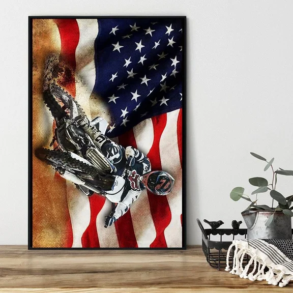 Poster Dirt Bike American Flag Vertical Wall Art, Unframed Prints For Home Or Office, Perfect Gift For Everyone, 8x12