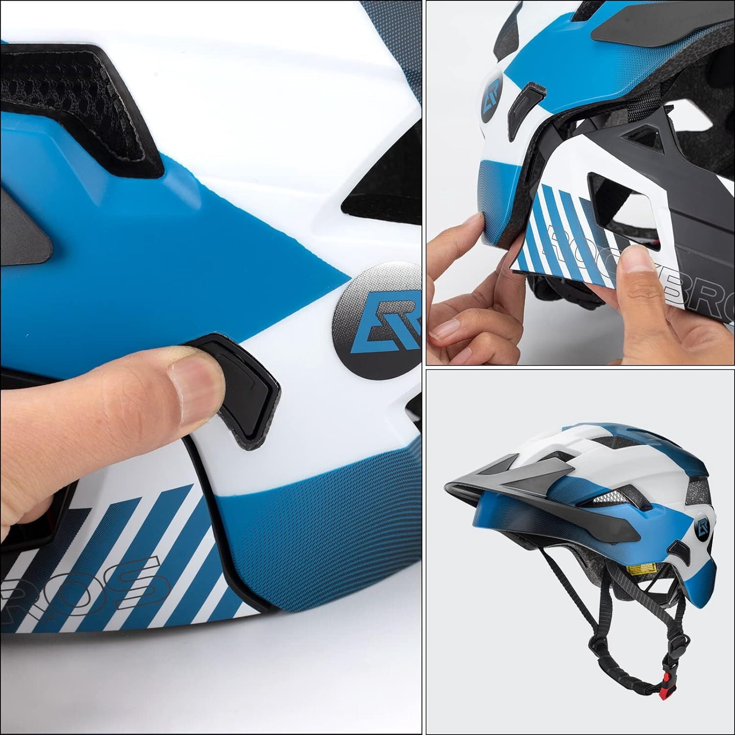 ROCKBROS Bicycle Helmet Kids Helmet Full Face Safety Helmet Removable Helmet Chin All-Round Ventilation Holes with Adjustable Brim for Kids Age 5-12