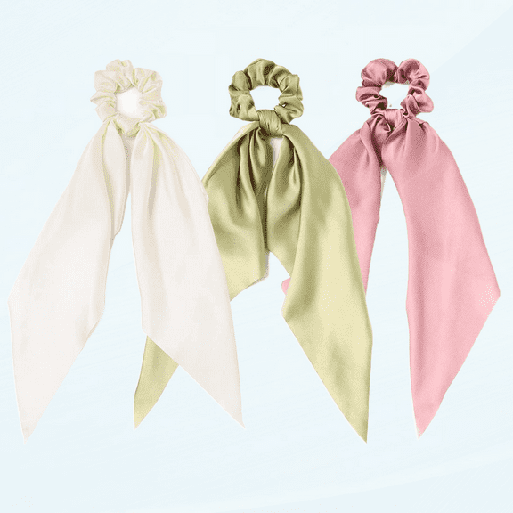 3PCS Hair Scarf Scruncheis for Women Knotted Bow Hair Ties Elastic Bands Satin Hair Ribbon Scrunchy Red Ponytail Holder for Women and Girls (Ivory green bean)