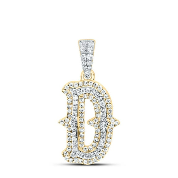 10K Yellow Gold Real Diamond Block Font Pointed Letter Initial D Pendant 1/3 CT