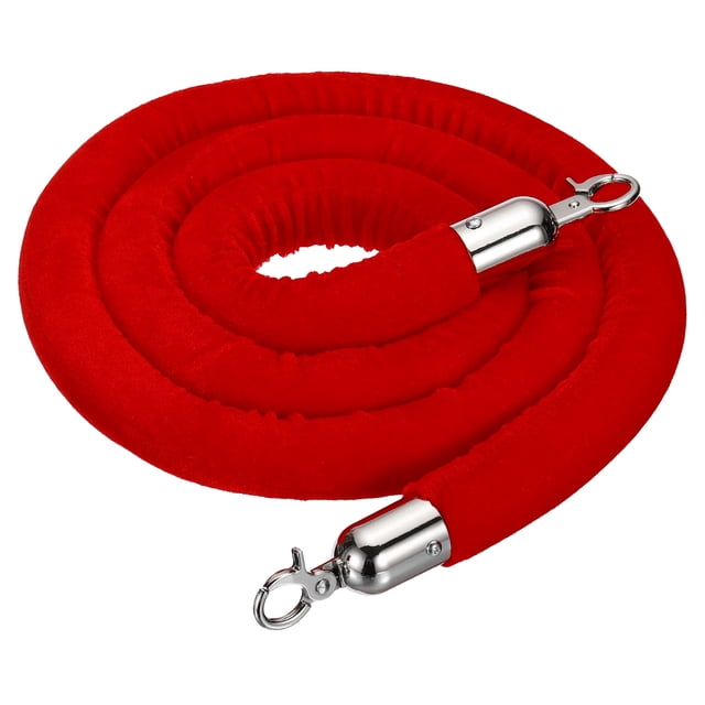 Unique Bargains 5.5 Feet Dark Red Velvet Stanchion Rope, Crowd Control Barrier Rope with Snap Hook, Silver