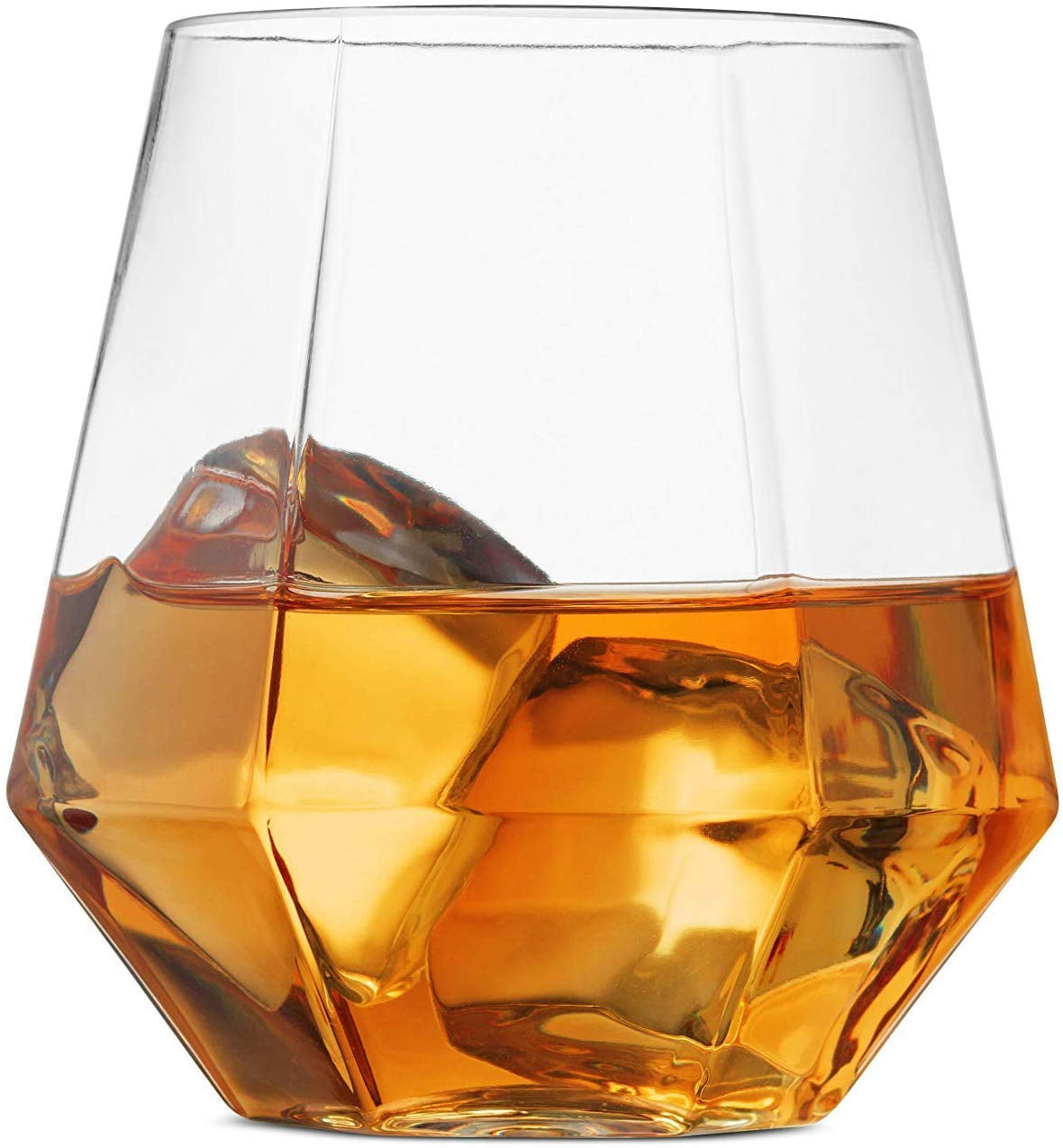 32 Pack Diamond Shaped Plastic Stemless Wine Glasses Disposable 12 Oz Clear Plastic Wine Whiskey Cups Shatterproof Recyclable and BPA-Free