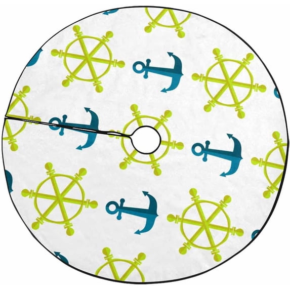 FMSHPON Ship Steering Wheel Xmas Christmas Tree Skirt Stand Mat for Holiday Party Decoration Indoor Outdoor 48 inches