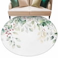 thumbnail image 2 of Eucalyptus Leaves Round Rugs 7ft, Spring Botanical Pastoral Watercolor Non Slip Washable Rug Runner, Low Pile Indoor Floor Carpet Mat Bathroom Rugs for Living Room, Bedroom, Kids Room, 2 of 9
