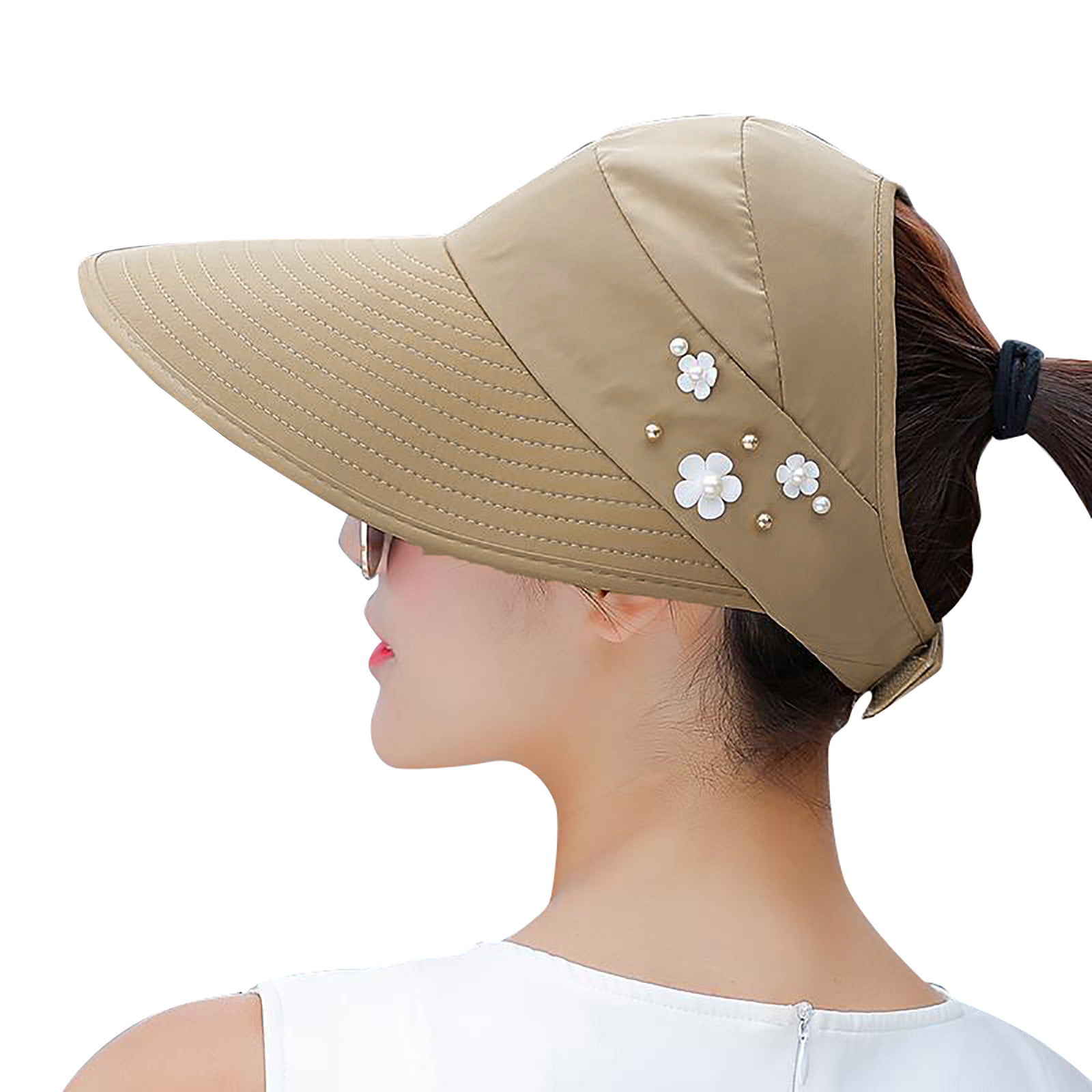 Ladies Girls Wide Brim Summer Sun Hat Packable & Crushable with Beaded band
