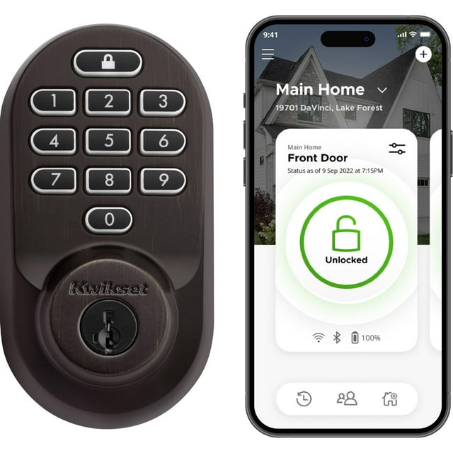 Kwikset Halo Keypad Wi-Fi Cerradura de puerta inteligente con manija y palanca de entrada Prescott, cerrojo electrónico, control remoto de aplicación sin necesidad de concentrador, níquel satinado