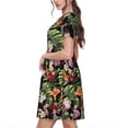 thumbnail image 2 of Picia Tropical Flowers (2) Pattern Women's Short Sleeve Summer Dress Pleated Loose Swing Knee Length Short Sleeve Swing Dresses, 2 of 6