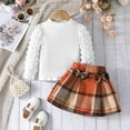 thumbnail image 4 of Utlike Baby Girls Outfits Long Sleeve Top Plaid Printed Bow Skirt Two Piece Set Girl Cute Clothing Set Size 5 Years-6 Years, 4 of 9
