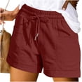 thumbnail image 2 of VBVC Women's Drawstring Elastic Waist Shorts,Straight Leg Breathable Shorts For Women,Ladies Summer Casual Comfy Hiking Shorts with Pockets,Wine,S-2XL, 2 of 7