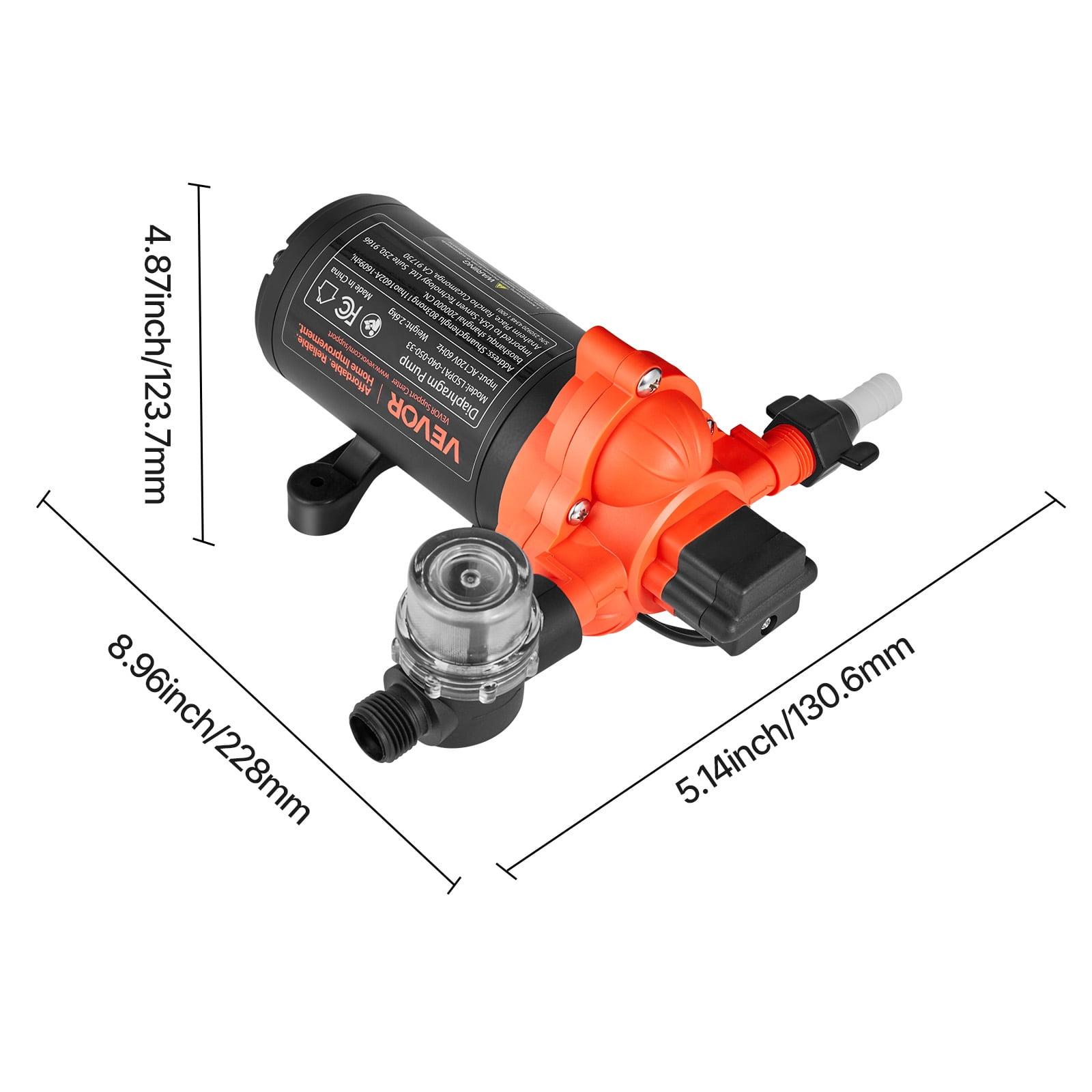 VEVOR Water Pressure Pump, 110V AC 4 GPM, 3-Chamber On Demand Electric Diaphragm Water Transfer Pump, 45 PSI Max Pressure, Automatic Pressure Switch, for Home Kitchen Garden Irrigation Car Washing