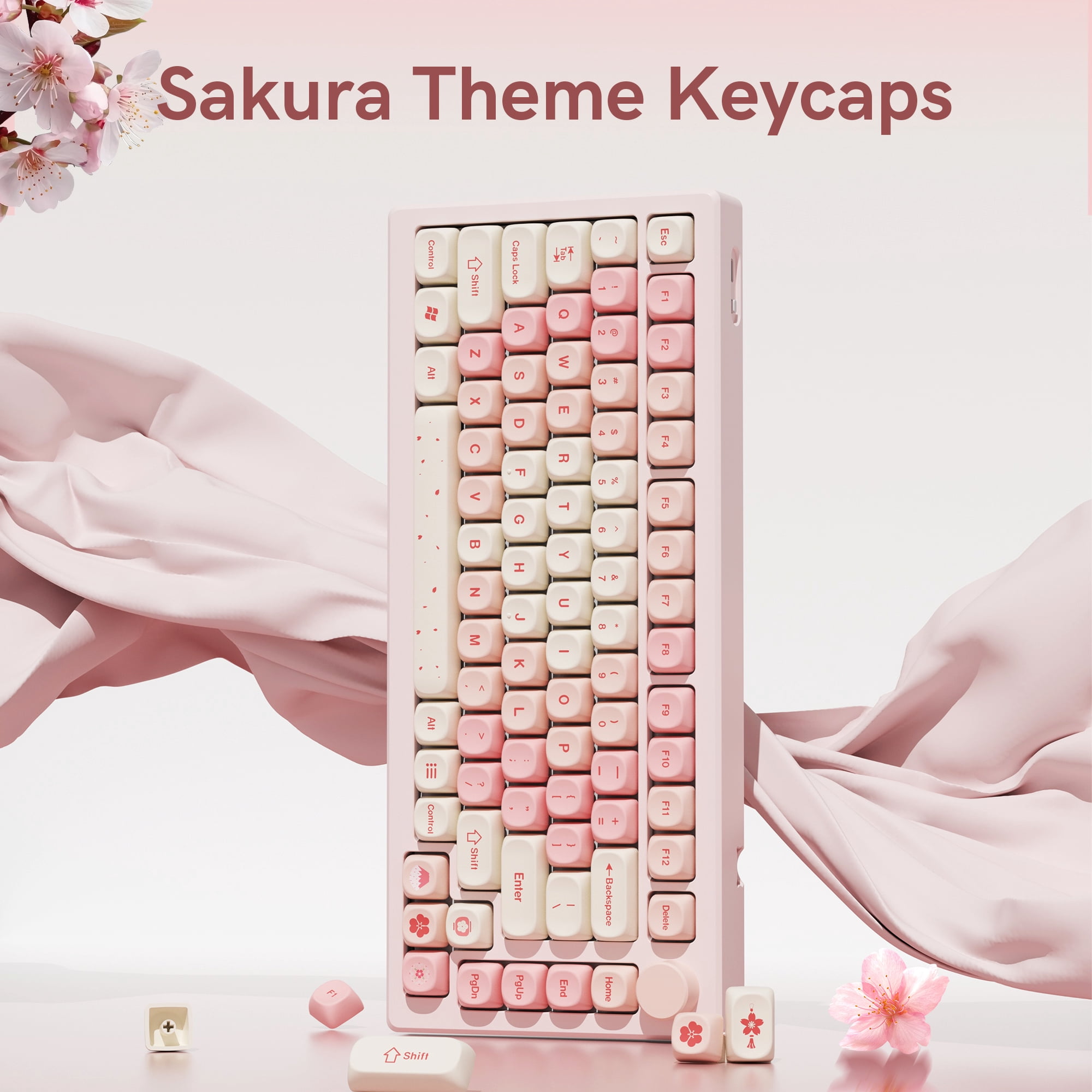COSTOM Cute Pink Sakura Custom Keycaps, 133 Keys Dye-Sublimation PBT Keycaps, MOA Profile Key caps Set for 61/68/84/87/98/100/104 Cherry MX Mechanical Keyboard