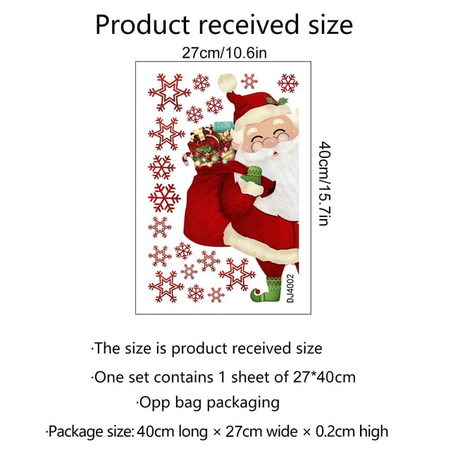 Pegatinas de pared de Papá Noel de copo de nieve de Navidad, pegatinas electrostáticas, ventana, pegatinas de pared decorativas visuales de doble cara