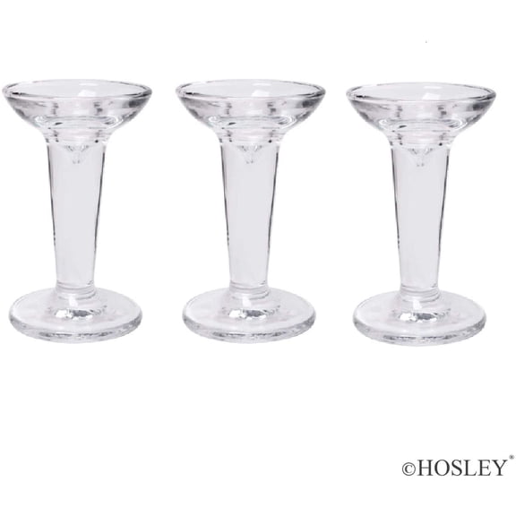 Hosley Set of 3 Clear Glass Taper Candle Holders, 5-Inch Elegant Table Decor