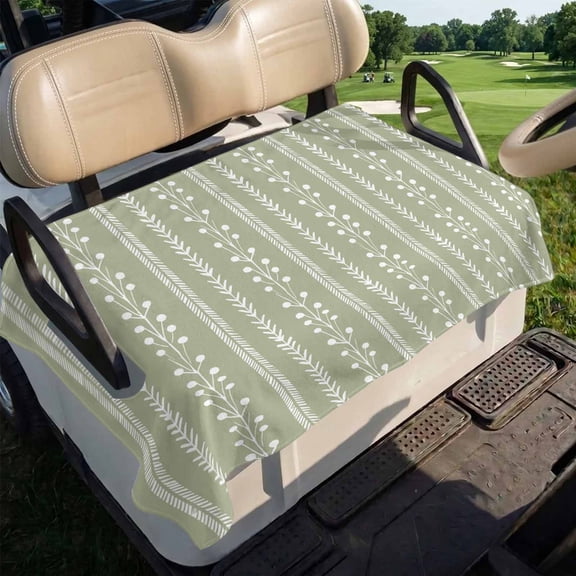 Sage Green Golf Cart Seat Covers, Rustic Vertical Dashed Lines Shabby Chic Leaf Cottagecore Soft Breathable Club Car Golf Cart Cover Towel Blanket for 2 Seater Accessories 51x31in
