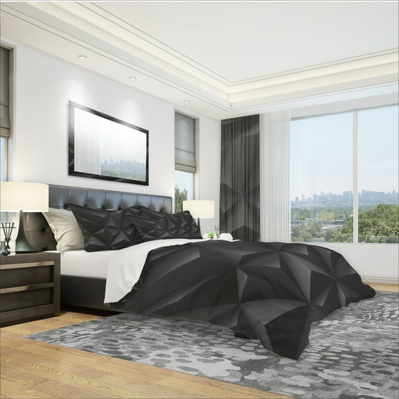 Designart 'Deep Black Geometric Crumpled' Modern Duvet Cover Set