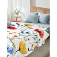 thumbnail image 4 of Colorful Poppies Twim Size Flat Sheet, Wrinkleproof & Fadeproof Cooling Flat Bed Sheet Only, Orange Blue Flowers Leaves Breathable Soft Bedding Top Sheets 66 x 96 Inches, 4 of 8