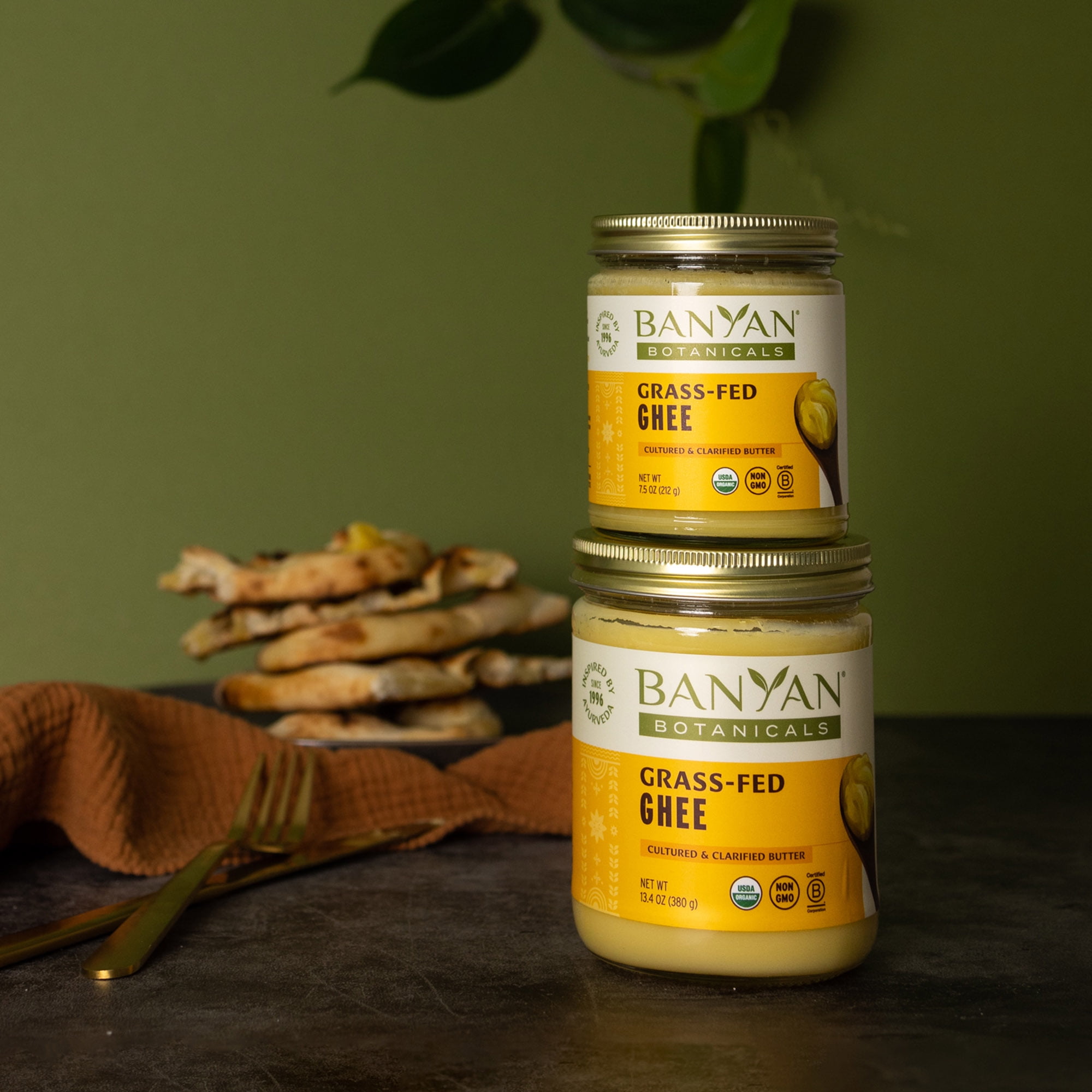 Banyan Botanicals Grass-Fed Ghee  Original Cultured Organic Ghee (Clarified Butter)  Tasty Oil & Butter Alternative for Cooking & Baking  13.4 oz  Non-GMO Gluten Free Vegetarian