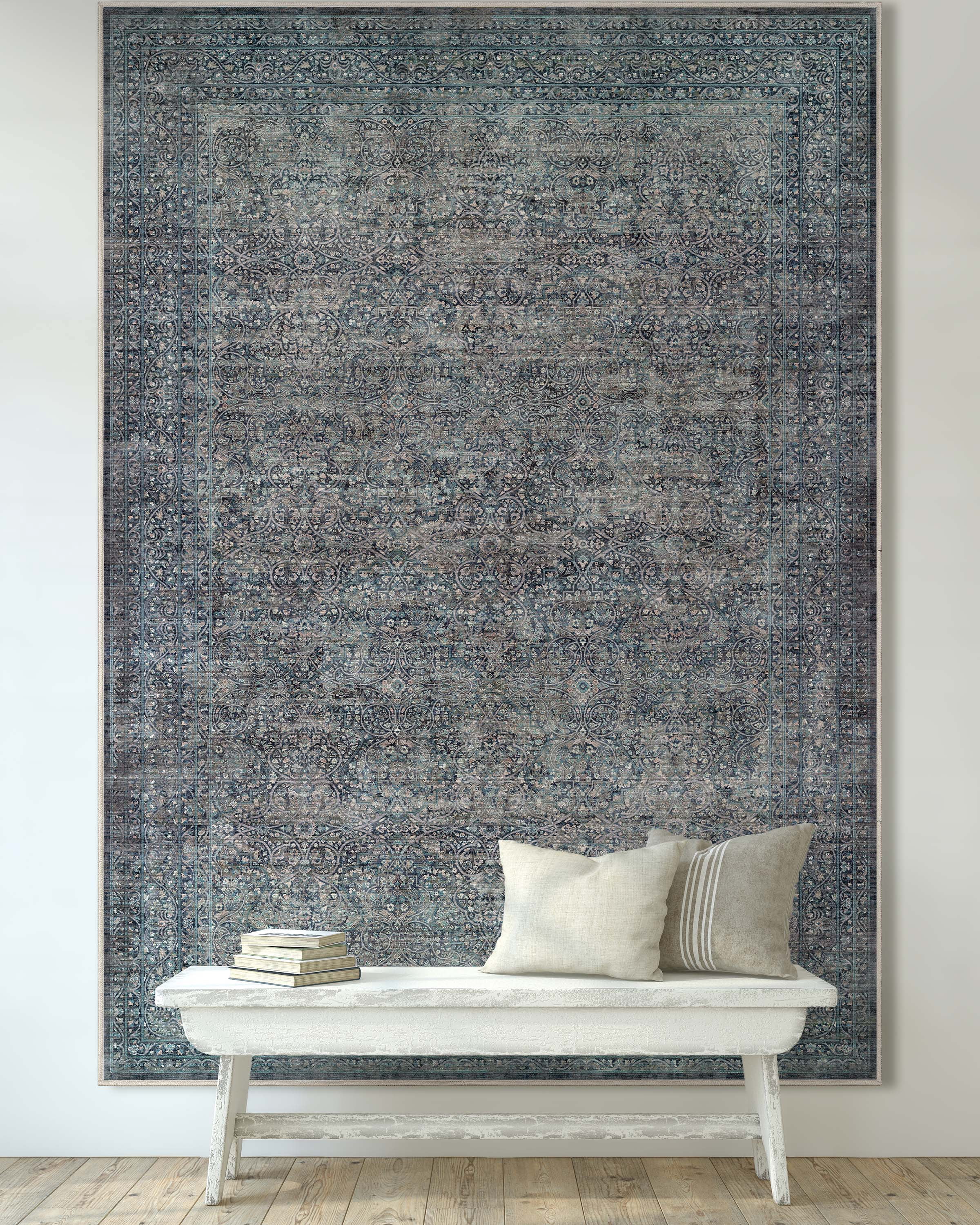 Well Woven Asha Juliette Vintage Oriental Blue 5'3" x 7'3" Machine Washable Area Rug