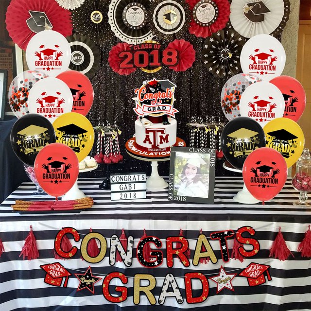 Veeogra Clearance!Cake Topper,Graduation Decorations 2025,Graduation Party Decorations ClGrad Party Supplies with Flag Cake Insert Balloons for Congratulation Graduation,Cake Decorating,Red
