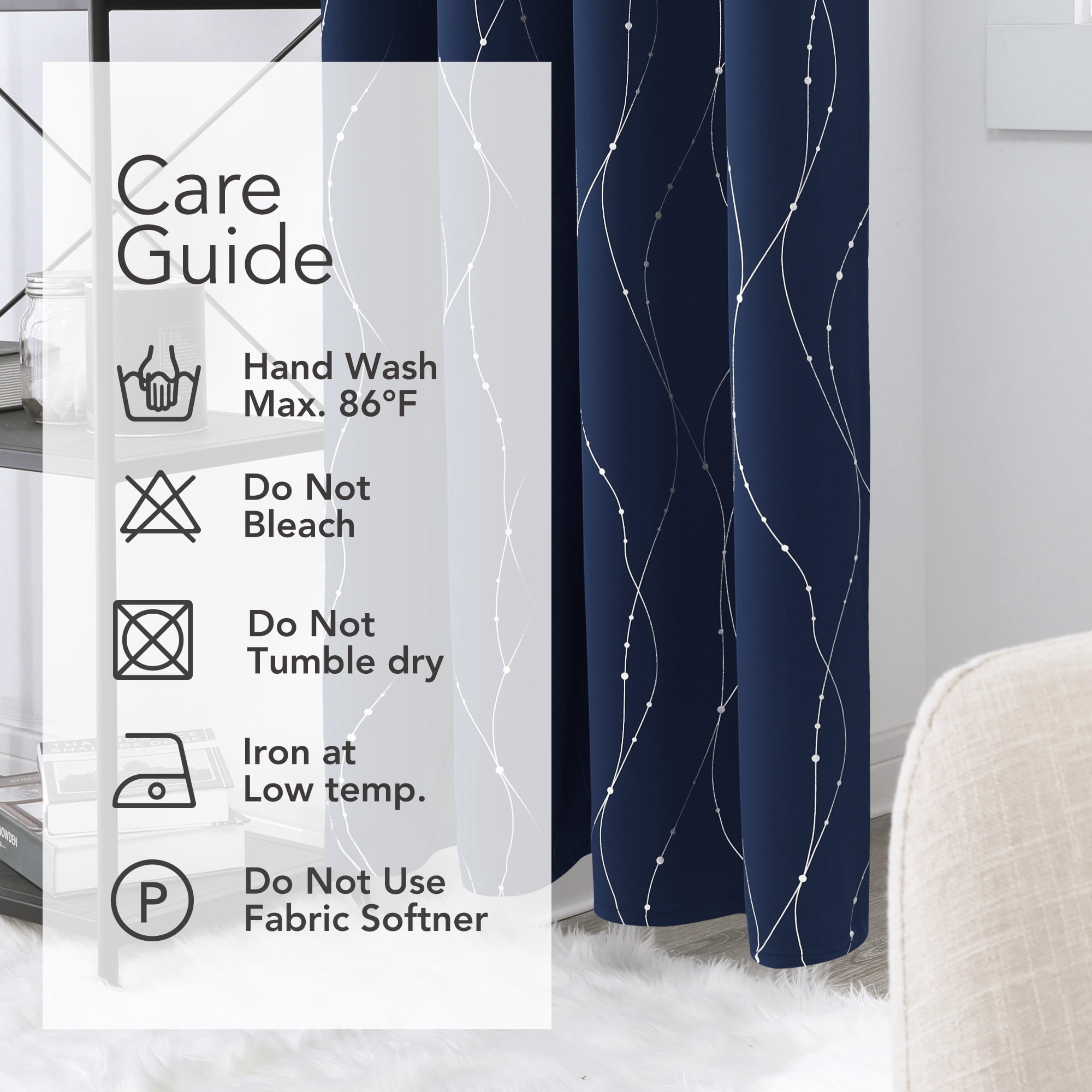 Deconovo Navy Blue 42 x 63 inch Blackout Curtains Wave Line Foil Printed Drapes for Bedoom, 2 Panels