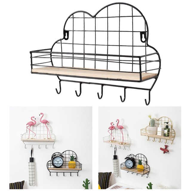 Ganchos de estante de pared de rejilla de hierro estante de almacenamiento gancho de llave creativo para exhibición de adornos de cocina interior Negro BLESIY Estante de gancho para estante de pared