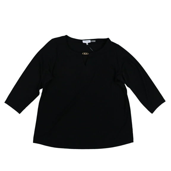 Calvin Klein Women's Blouse Long Sleeve Top Keyhole Sheer Black 0X New