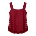 thumbnail image 5 of Qulqfy Boat Neck Womens Blouse Sleeveless Cotton Linen Casual Solid Loose Hollow Out Spring Summer Trendy Women's Tops Red M, 5 of 9