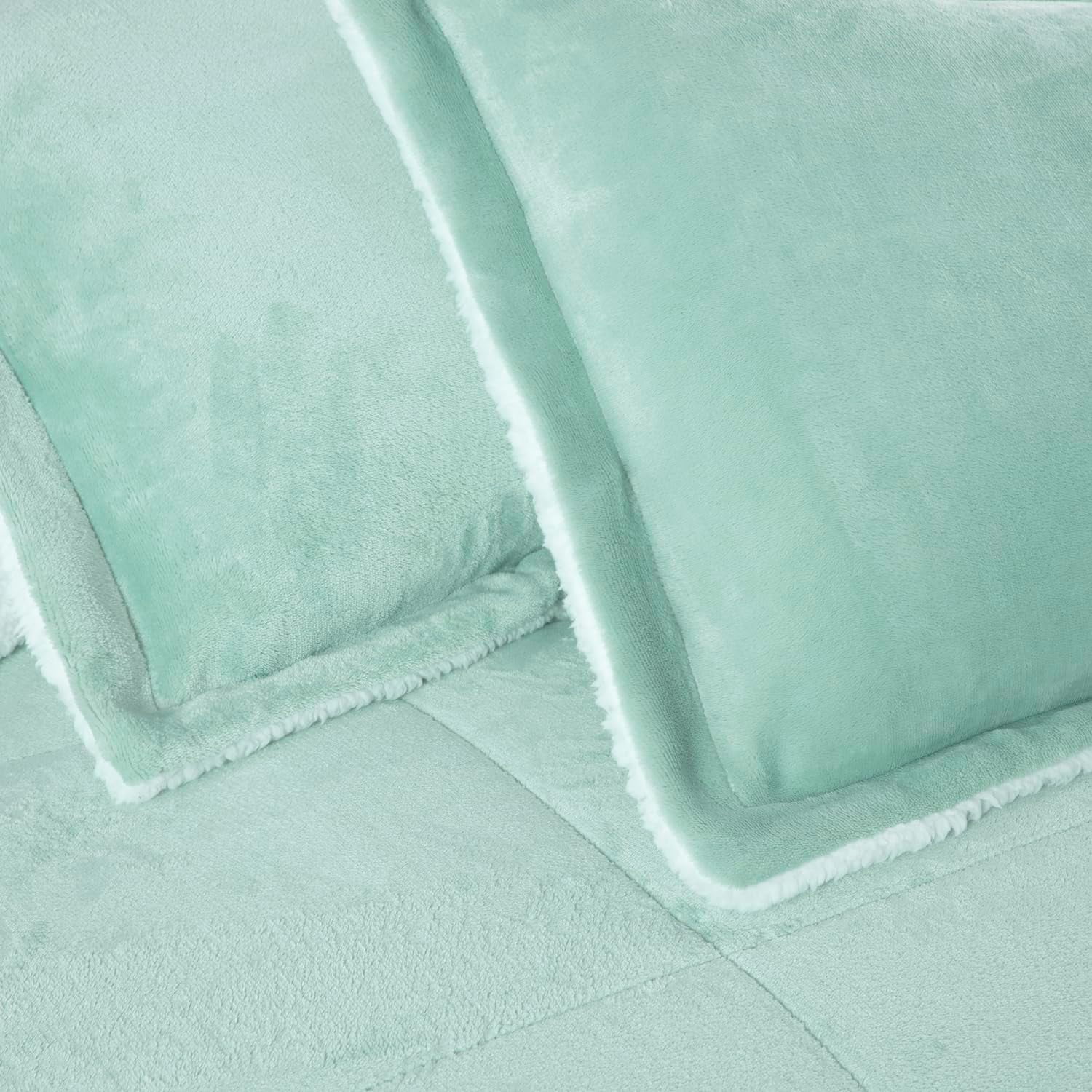 Chezmoi Collection Ultra-Soft Micromink Sherpa King Size Comforter Set with 2 Pillow Shams, Reversible Plush Bedding Comforter 3-Piece, Aqua