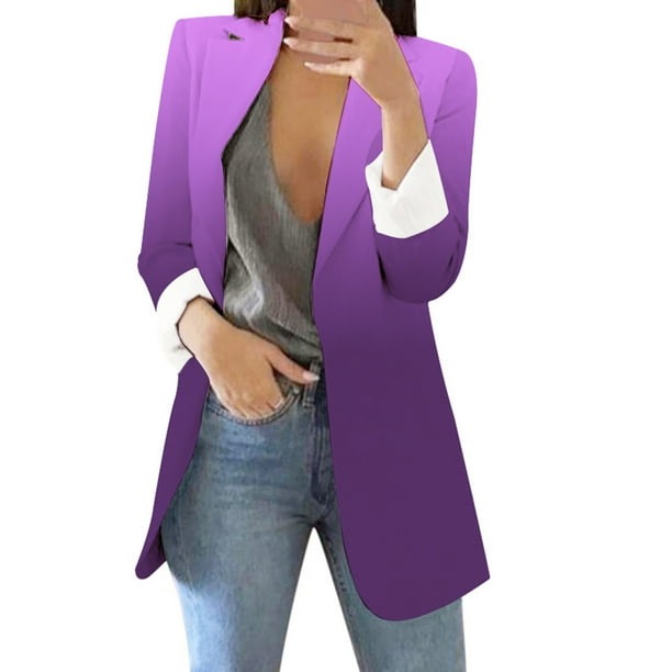 Chaquetas de traje clásico Cárdigan estampado para mujer, traje Formal, manga larga, , oficina de negocios, chaqueta, abrigo, blusa,blazer moda(Morado, XL)