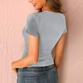 thumbnail image 3 of Womens Basic Sexy Low Cut Button Down Tight Slim Fitted Tee Tops T Shirts, 3 of 4