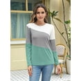 thumbnail image 3 of Women'S Color Block Tops Casual Long Sleeve Tunic Round Neck Pullover Shirts White & Green S, 3 of 6