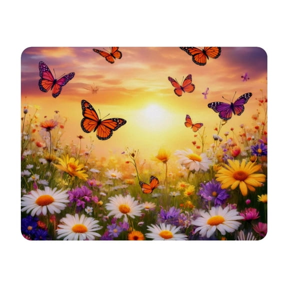 Small Mouse Pad Desk Pad, Office Mouse Mat Non-Slip Rubber Base, Mousepad for Computer Laptop 28x22cm,Sunset Flowers Butterflies