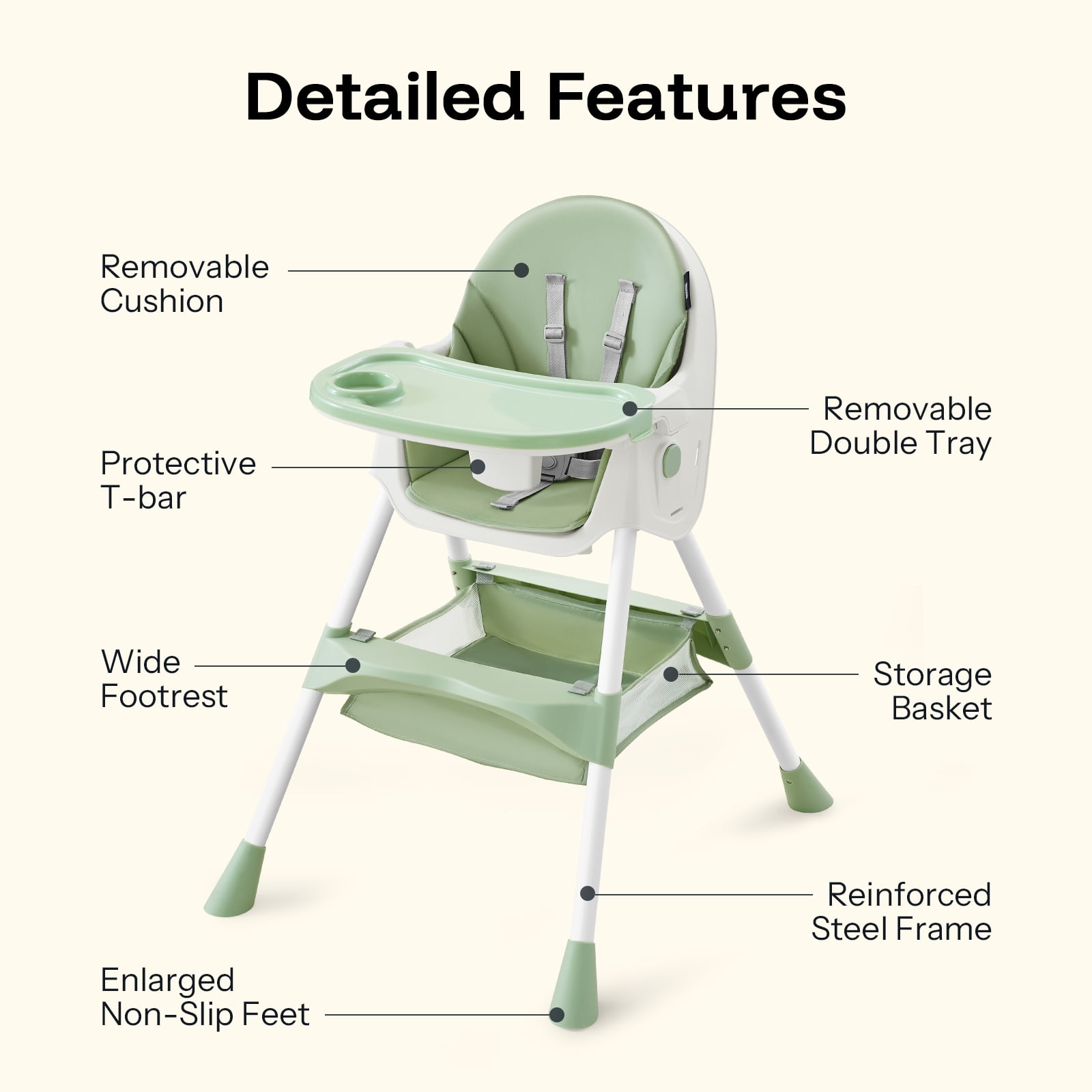 HARPPA 4-in-1 Convertible High Chair for Babies and Toddlers, Feeding Chair for Infant,Green